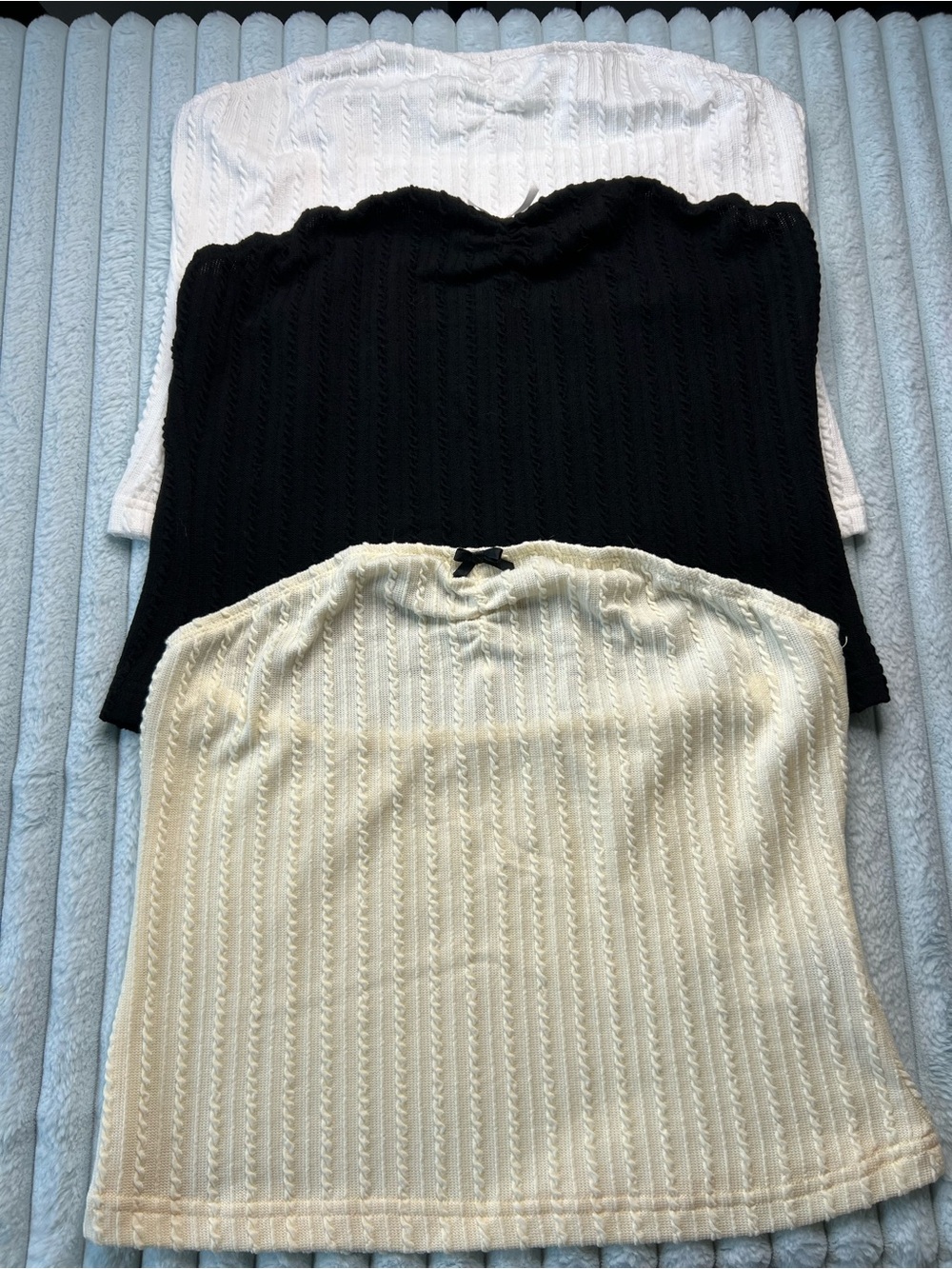 SHEIN 3-Pack Ribbed Strapless Tops - White, Black, Cream
